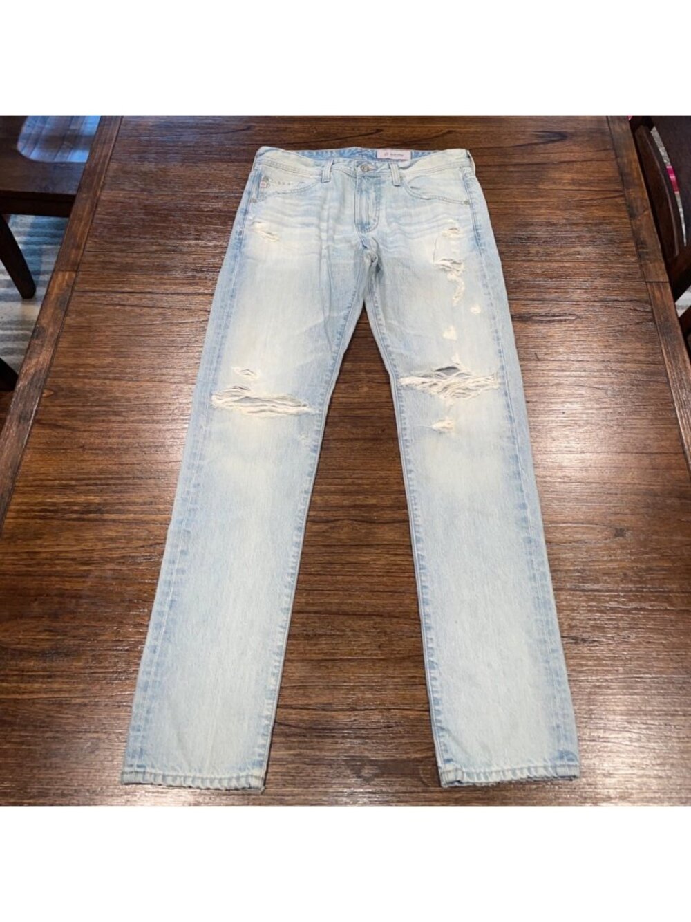 AG Tellis Modern Slim Jean 32x33 Light Wash Distressed Faded Ripped AG-ED Denim